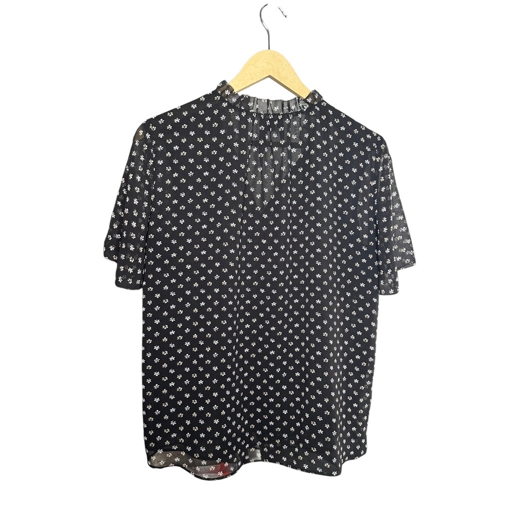 Ann Taylor | Black Floral Sheer Blouse | Short Sleeve | Size Small - Picture 5 of 6